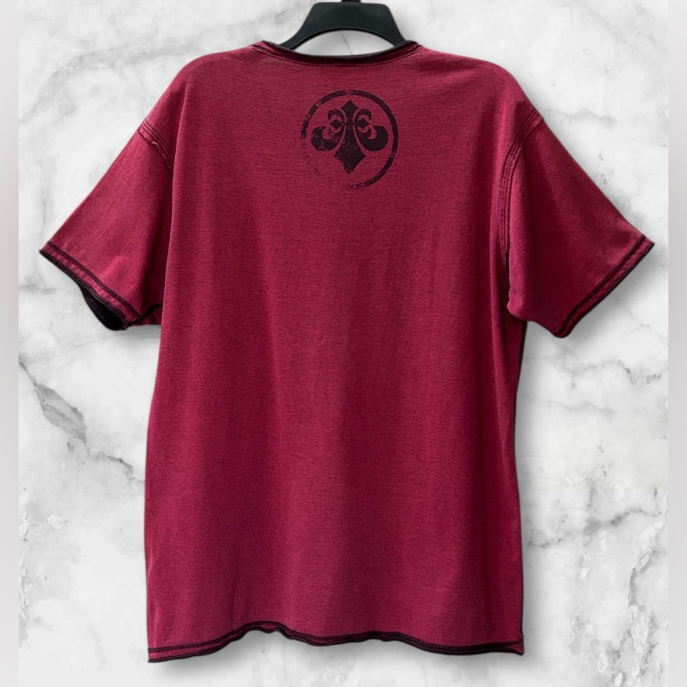 Affliction Seek and Destroy Reversible Graphic Print Burgundy Black Shirt Sz XL - Picture 6 of 11